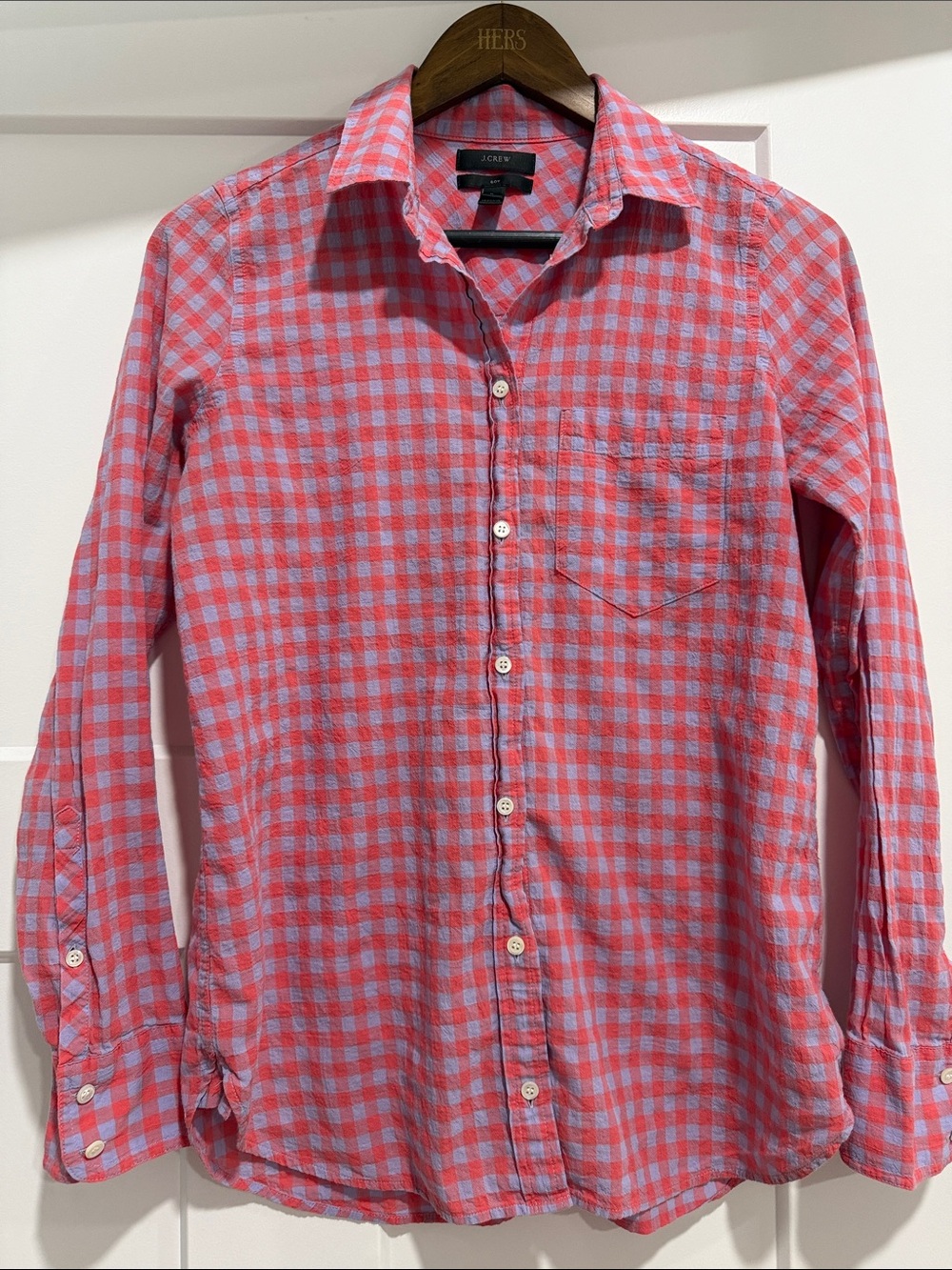 J. Crew Womens Red and light Purple Gingham Button-Down Shirt